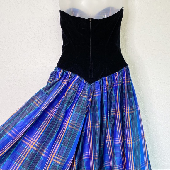 RARE Vintage 80’s Janet Russo Nantucket NY Black Velvet Taffeta Strapless Dress - Picture 6 of 10